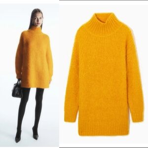 COS Funnel-Neck Mohair Tunic In Marigold Mustard Yellow Size Small